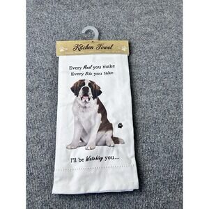 Saint‎ Bernard White Kitchen Towel Cute & Funny I'll Be Watching You 18"x26"